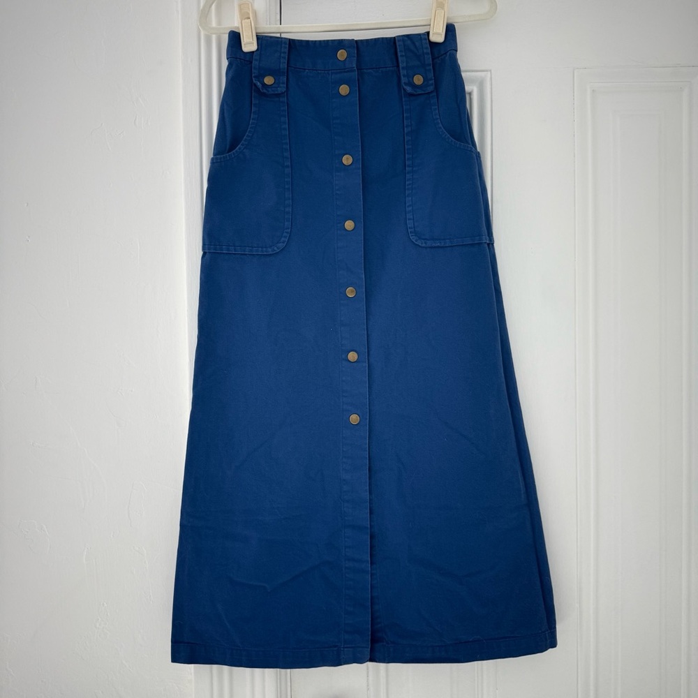 Sea Blue Midi Skirt with Snap Front Detail